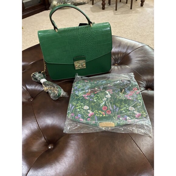IMAN Global Chic Green Floral Handbag Interchangeable Zip Flaps Purse Summer NEW - Picture 1 of 4